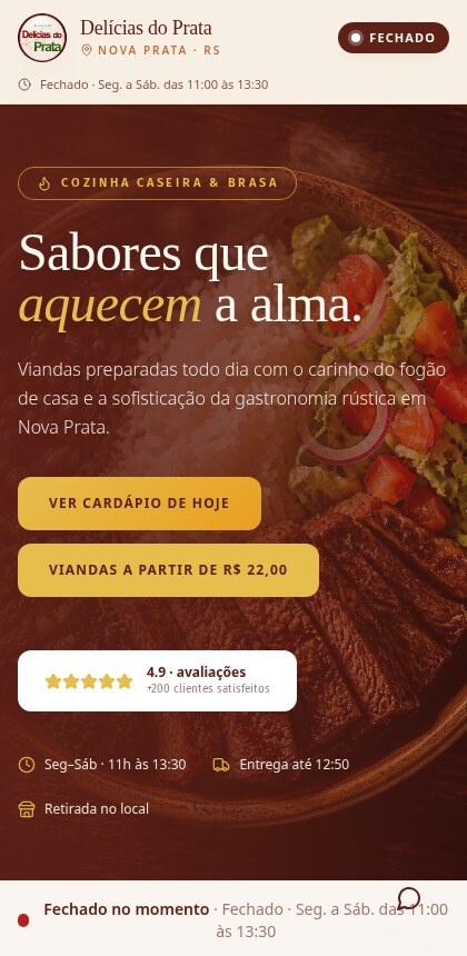 Site Delícias do Prata visto no celular
